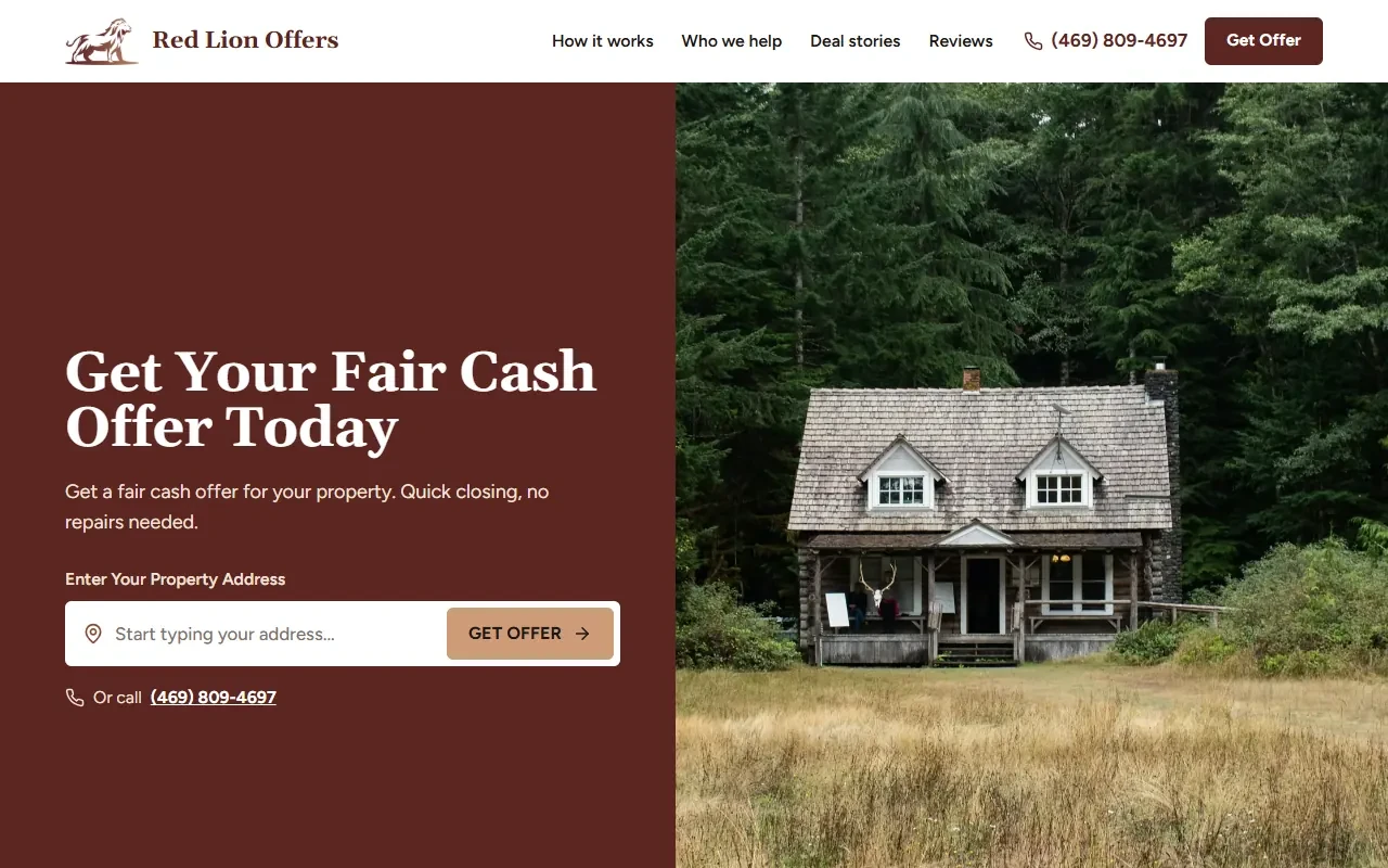 Cash home buyer site layout